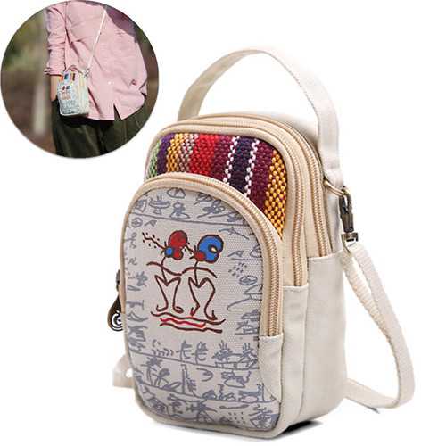 Three Interlayers Canvas Shoulder Bags Girls Mini Crossbody Bags 6.0'' Phone Purse For Iphone 7P