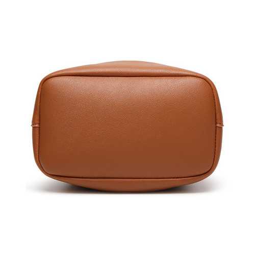 Women PU Leather Drawstring Bucket Bags Retro Tassel Shoulder Bags Crossbody Bags