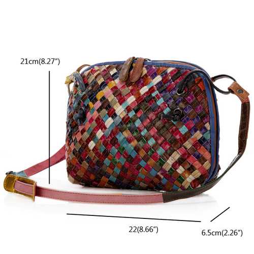 Women Woven Patchwork Cowhide Crossbody Bag