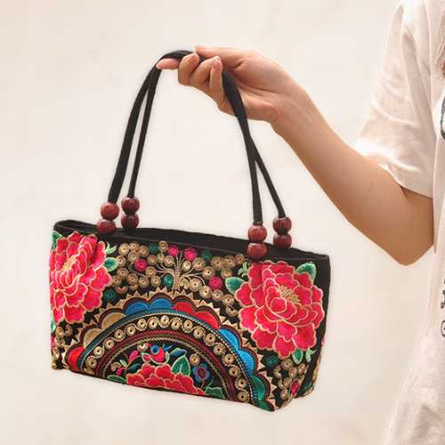 Ethnic Embroidery Flowers Bag Handbag Tote Bag