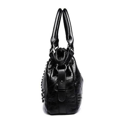 Women Genuine Leather Rivet Fashion Patchwork Handbag