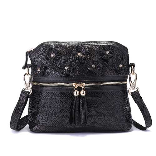 Genuine Leather Flower Decorational Shell Crossbody Bag