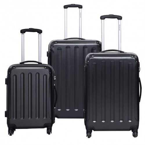 3 Pcs GLOBALWAY Luggage Trolley Case Set Black
