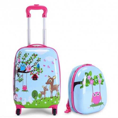 2 pcs 12" 16" Blue ABS Kids Suitcase Backpack Luggage Set