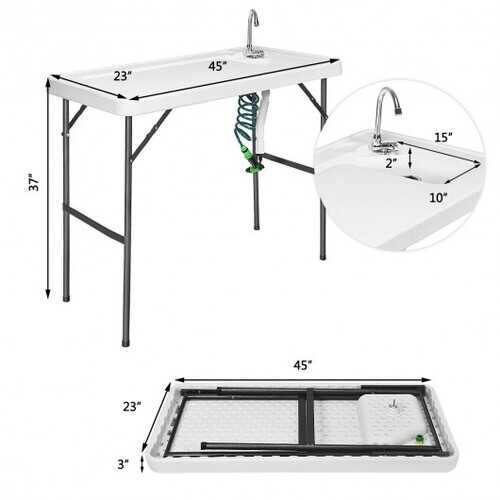 Folding Cleaning Sink Faucet Cutting Camping Table w/ Sprayer